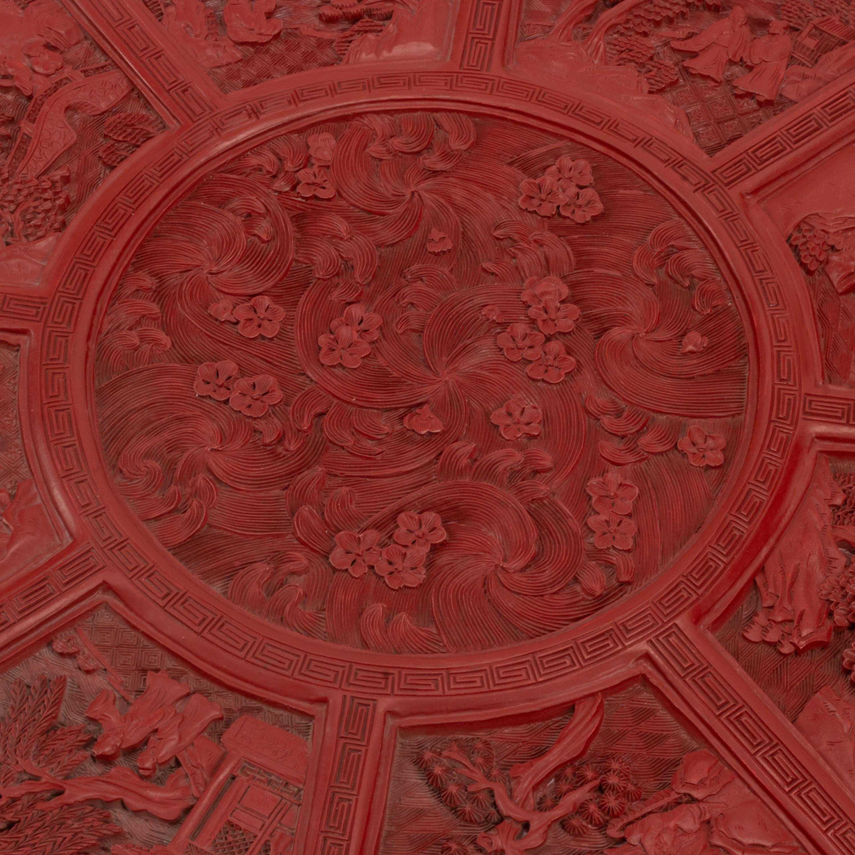 A Chinese Carved Red Lacquer Floriform Box