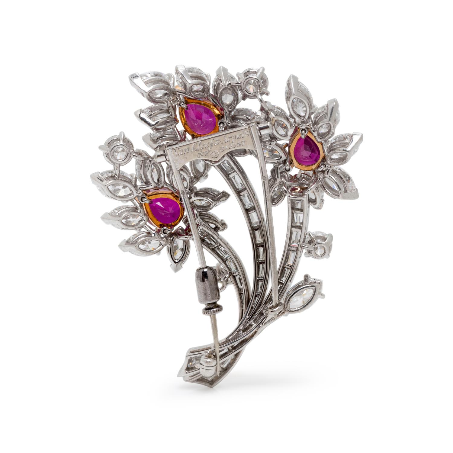 AN IMPORTANT VAN CLEEF & ARPELS BURMESE RUBY AND DIAMOND BROOCH