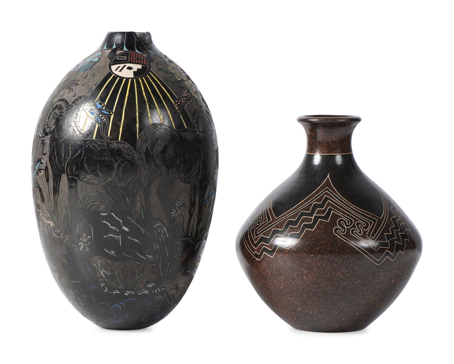Pedro Guerrero (Nicaraguan, 20th century) AND Bernice Moquino (Santa Clara / Zia, 20th century) Pottery Vases