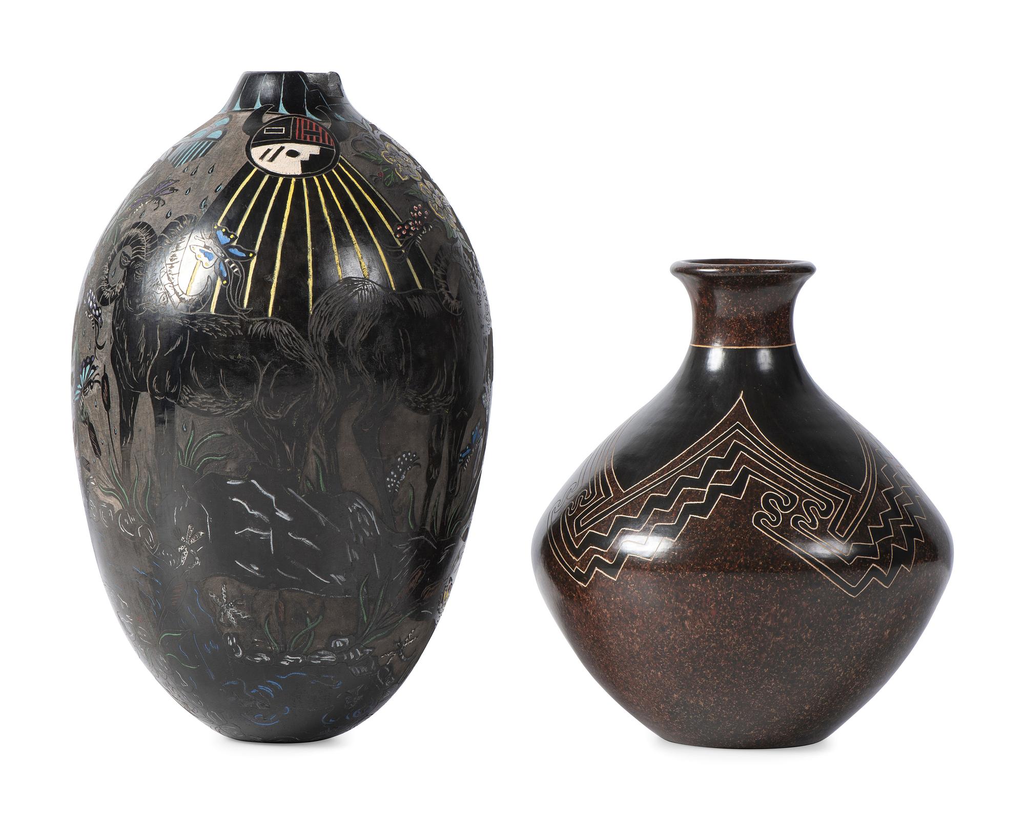 Pedro Guerrero (Nicaraguan, 20th century) AND Bernice Moquino (Santa Clara / Zia, 20th century) Pottery Vases