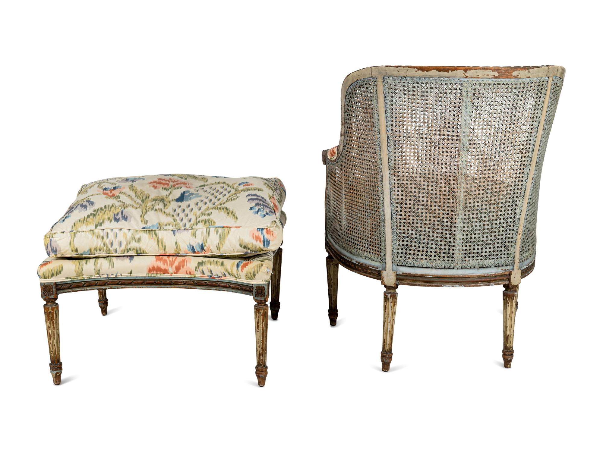 A Louis XVI Style Blue-Painted Duchesse Brisée