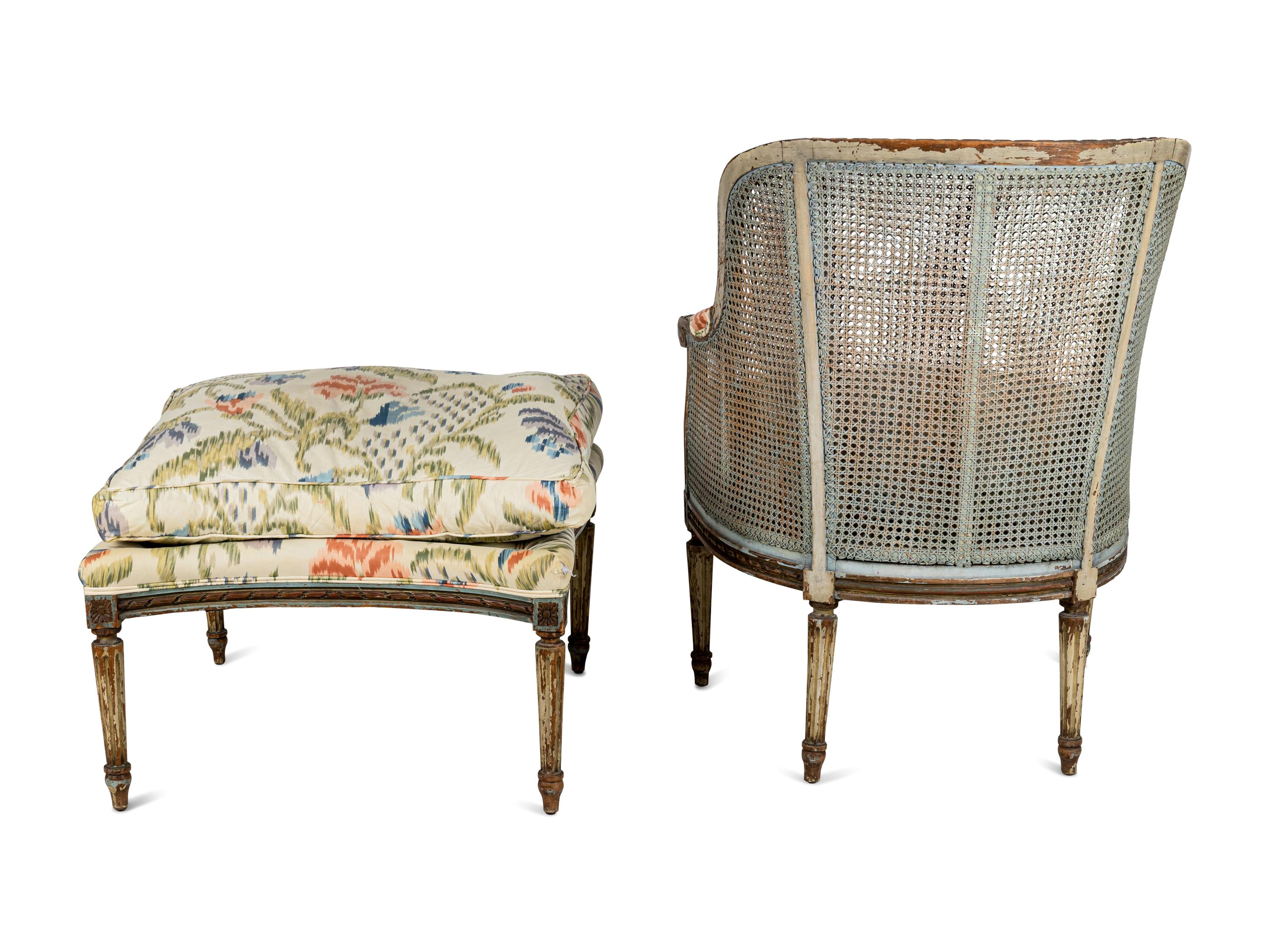 A Louis XVI Style Blue-Painted Duchesse Brisée