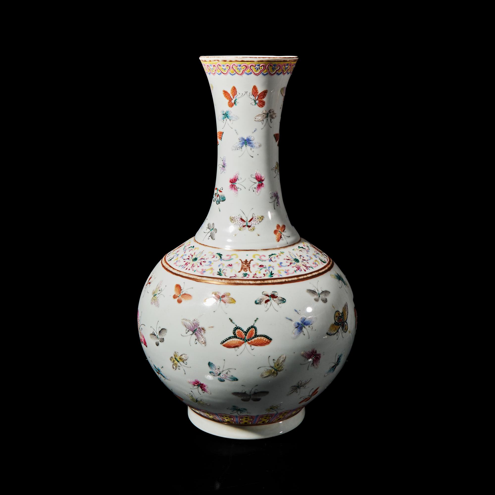 A Chinese Famille Rose "Butterflies" Vase 粉彩百蝶圖賞瓶