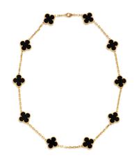 VAN CLEEF & ARPELS, YELLOW GOLD AND ONYX 'ALHAMBRA' NECKLACE
