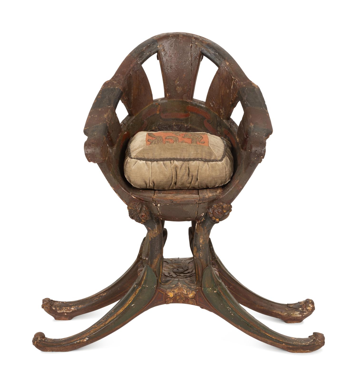 A Venetian Painted and Parcel Gilt Gondola Chair