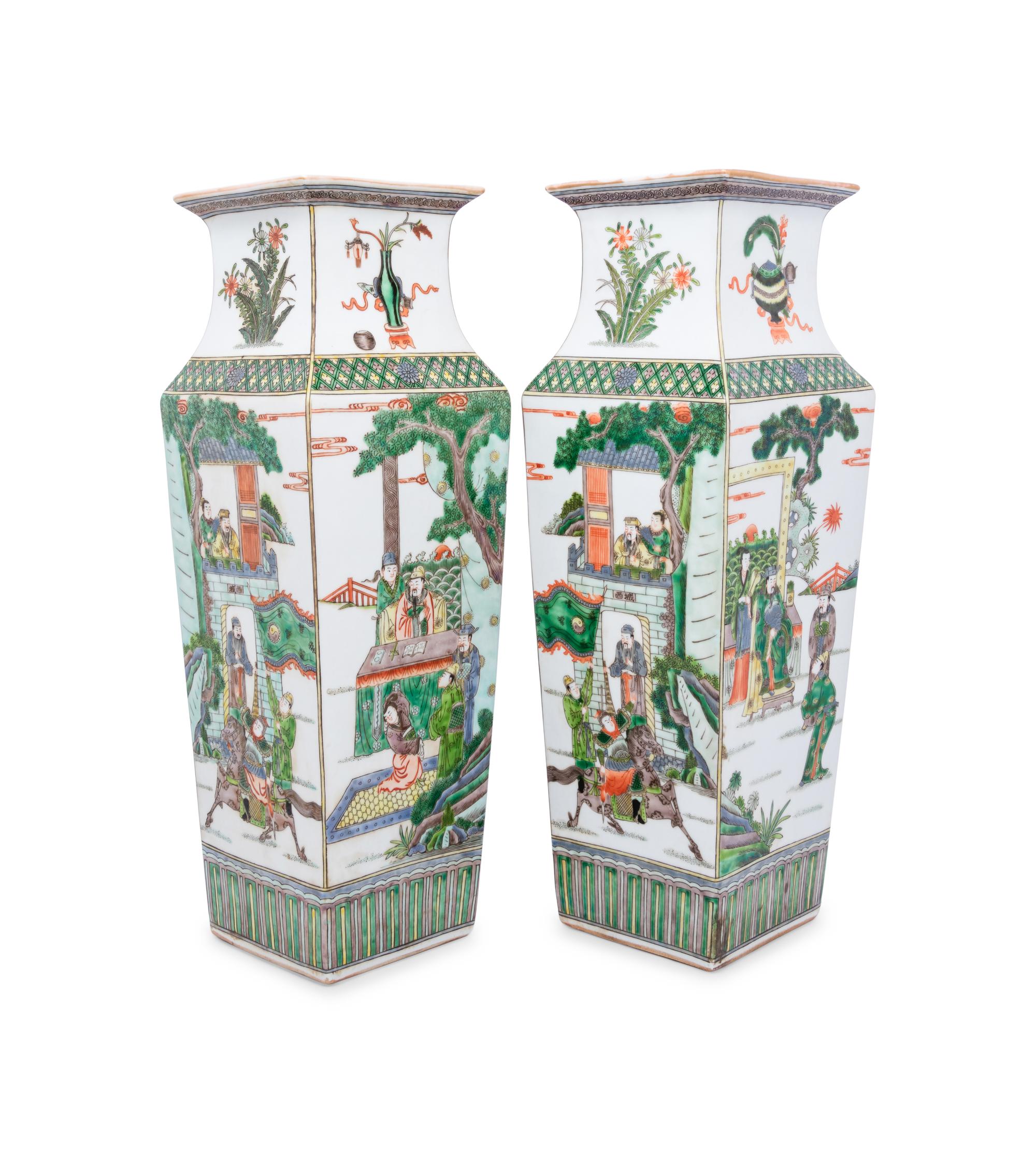 A Pair of Chinese Export 'Famille Verte' Porcelain Vases