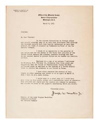 [POLITICS]. MARTIN, Joseph W. (1884-1968). Typed copy letter, as House Minority Leader, to General Douglas MacArthur. Washington, D.C., 8 March 1951.