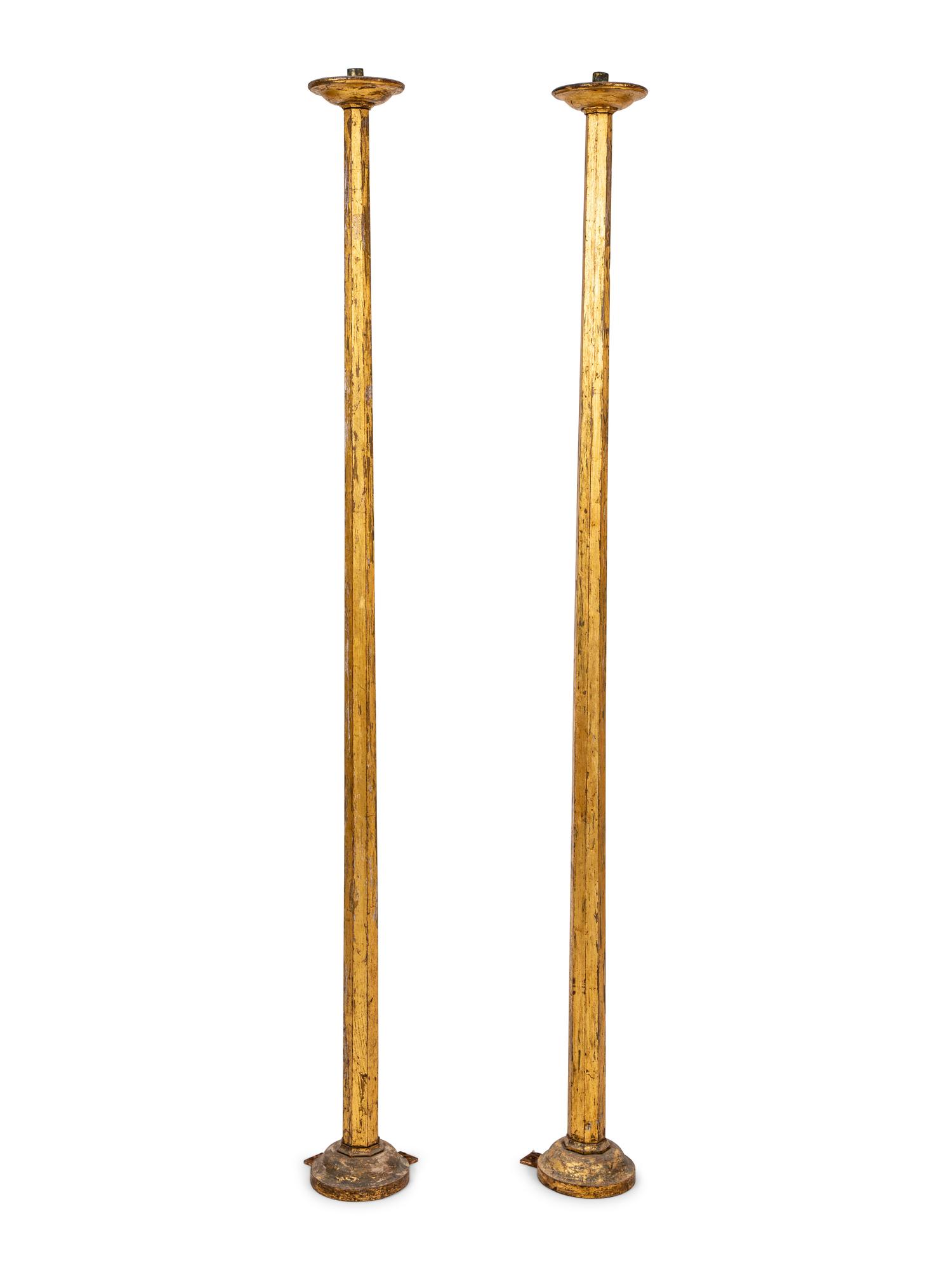 A Pair of Italian Octagonal Giltwood Torchères