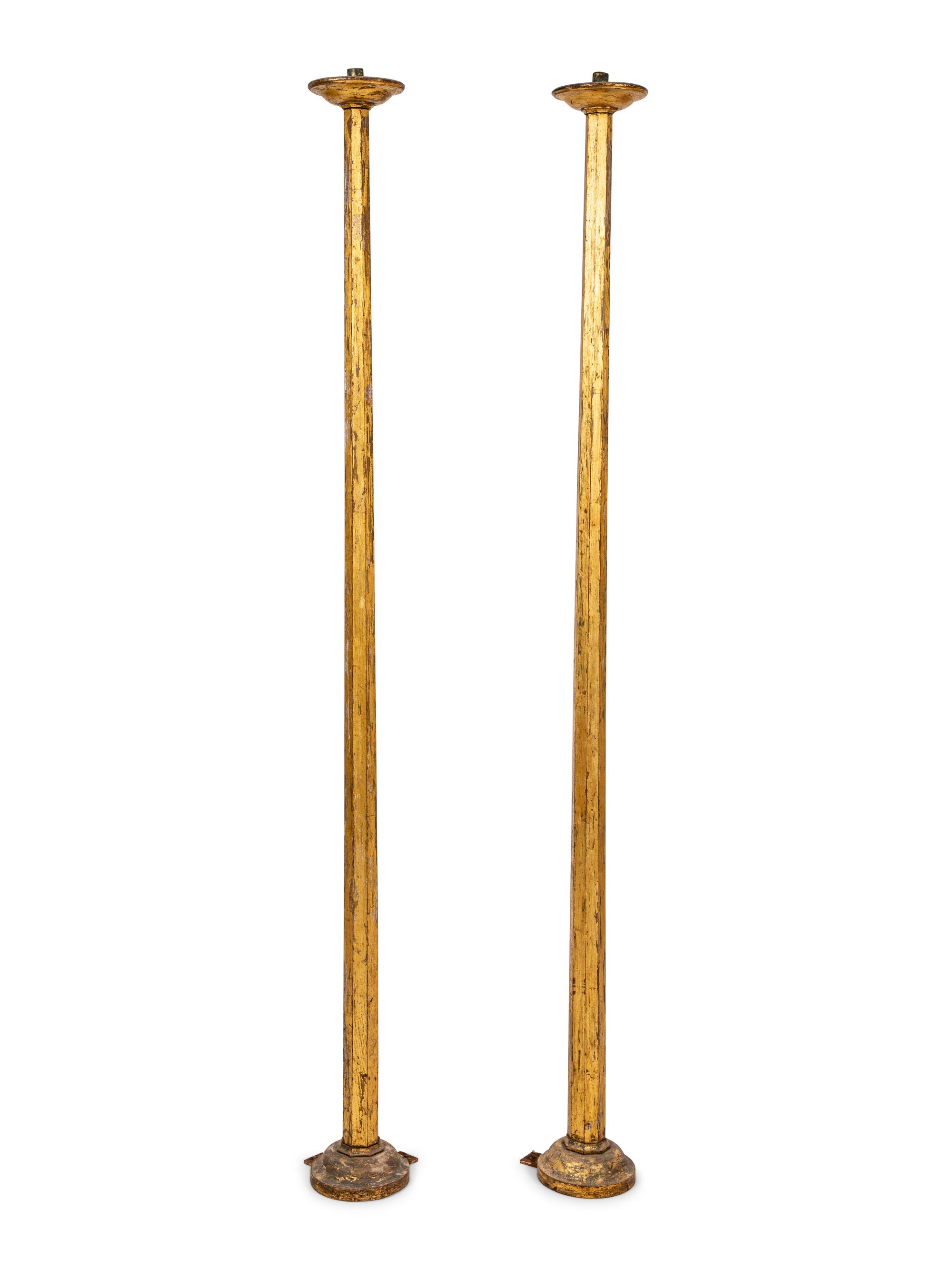 A Pair of Italian Octagonal Giltwood Torchères