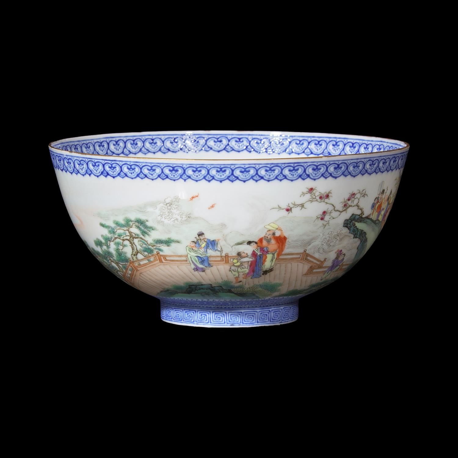 A Chinese Famille-Rose 'Eggshell' Porcelain Bowl, Shilu Mark, Republic Period 民國 石廬款薄胎賀壽圖碗