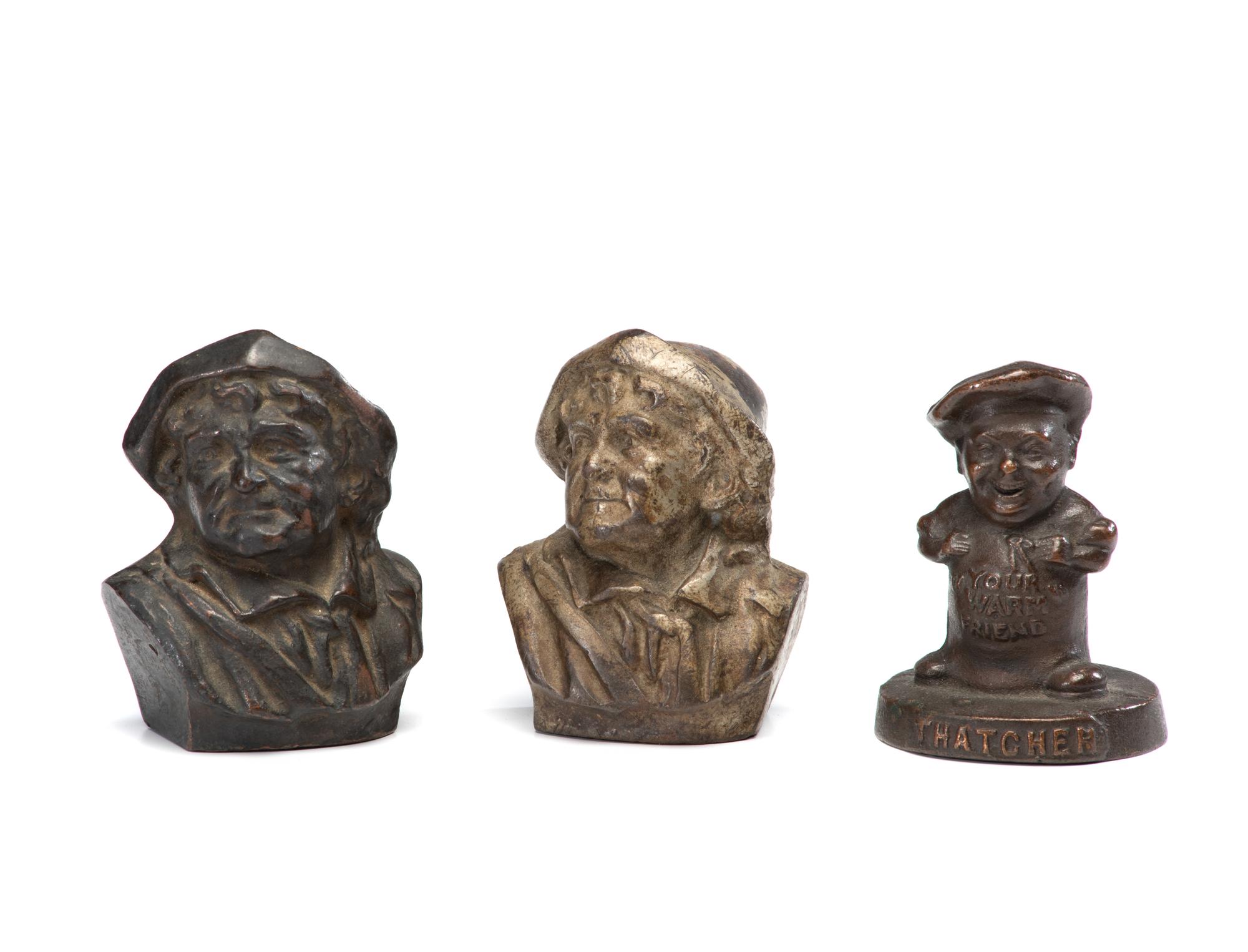 Three Metal Figural Advertising Paperweights