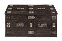 An Italian Inlaid Trunk Height 15 5/8 x width 34 x depth 19 3/4 inches. — 19TH CENTURY