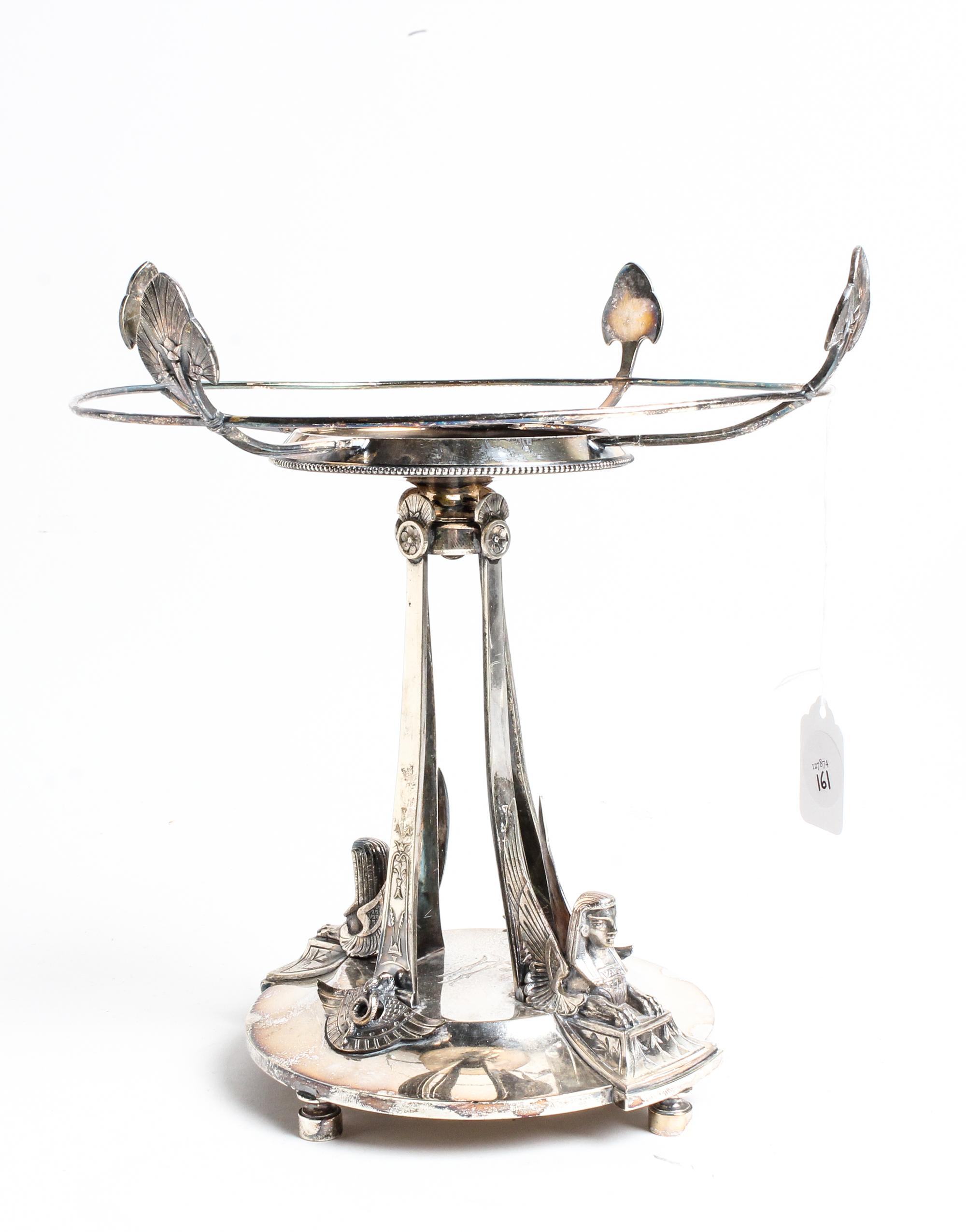 An American Silver-Plate Centerpiece Base, Gorham Mfg. Co., Providence, RI, 19th Century, the foot with applied Egyptian motifs.