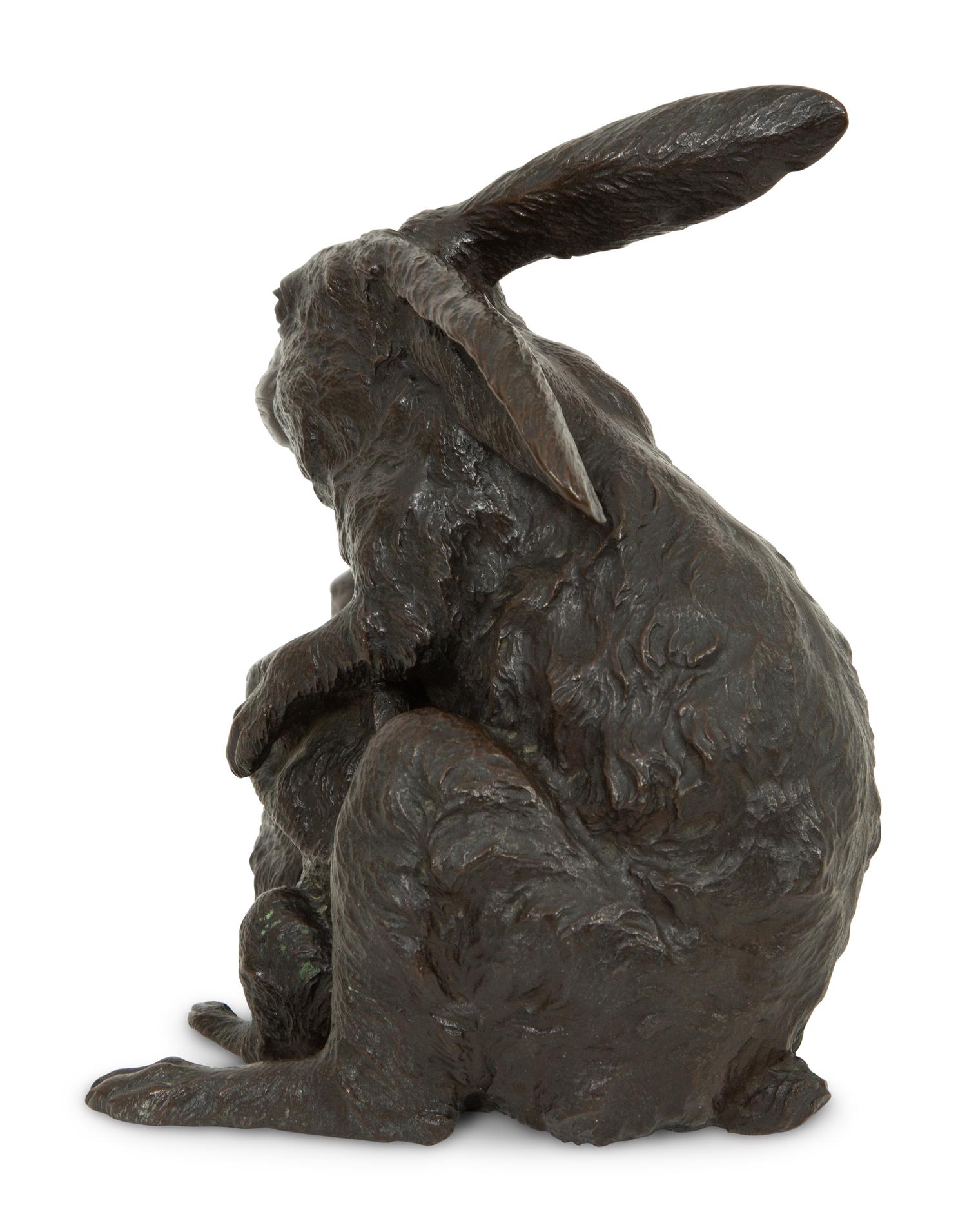 A Japanese Bronze Sculpture of Rabbits