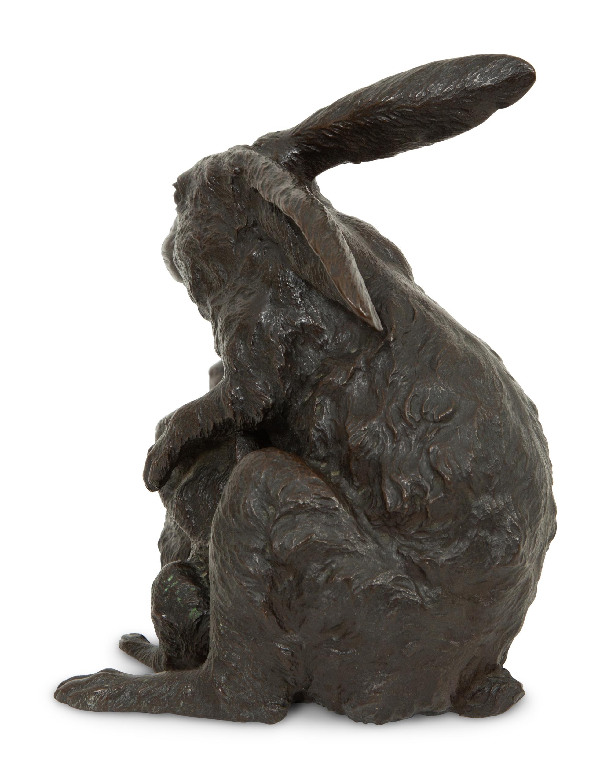 A Japanese Bronze Sculpture of Rabbits
