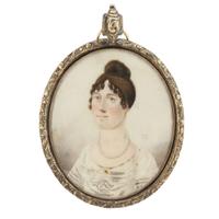American School 19th century Portrait miniature of a lady in white dress, circa 1815