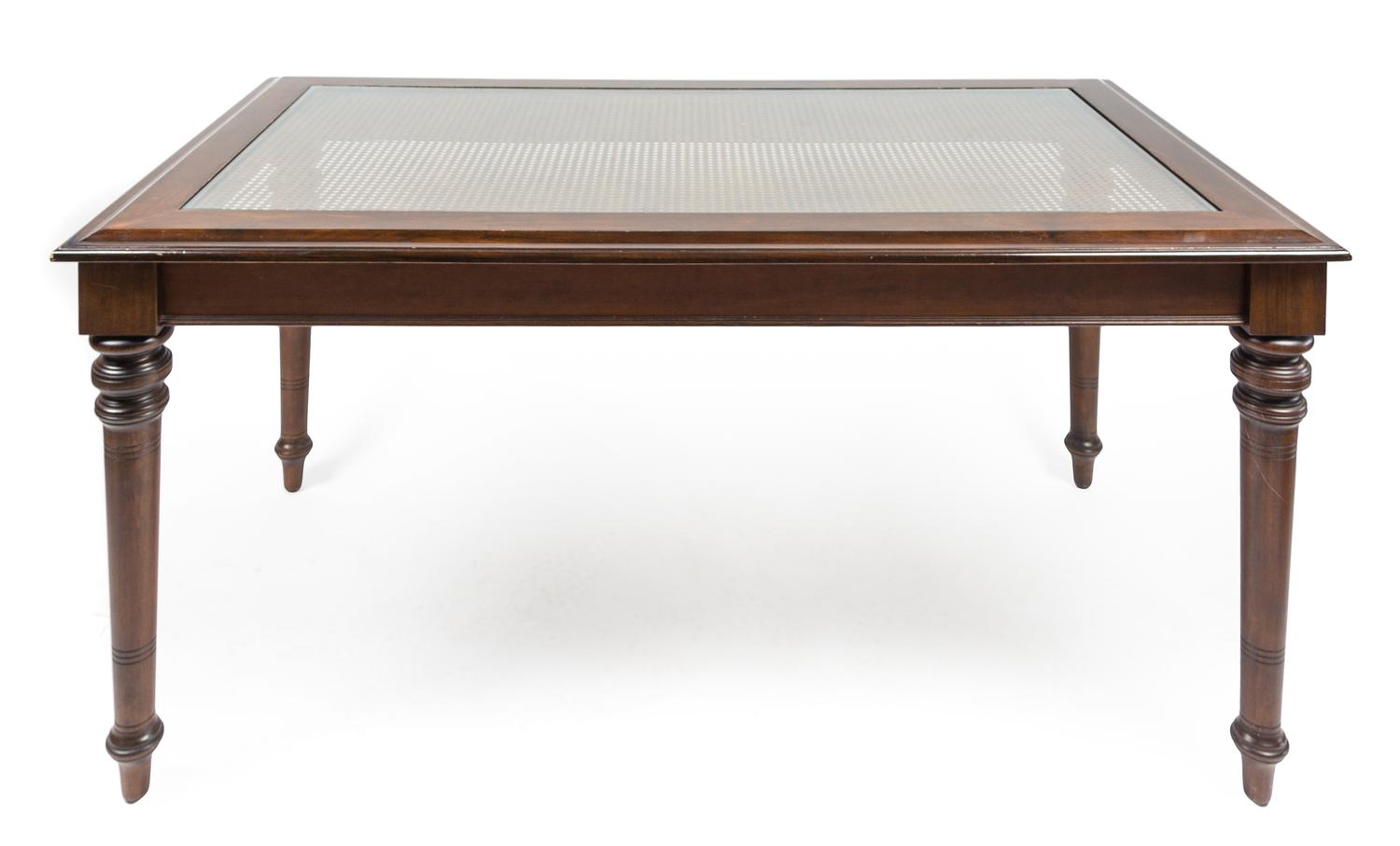 A Glass Top Mahogany Dining Table Height 30 x width 60 x depth 32 inches. — 20TH CENTURY