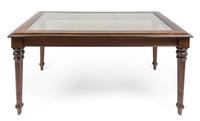 A Glass Top Mahogany Dining Table Height 30 x width 60 x depth 32 inches. — 20TH CENTURY