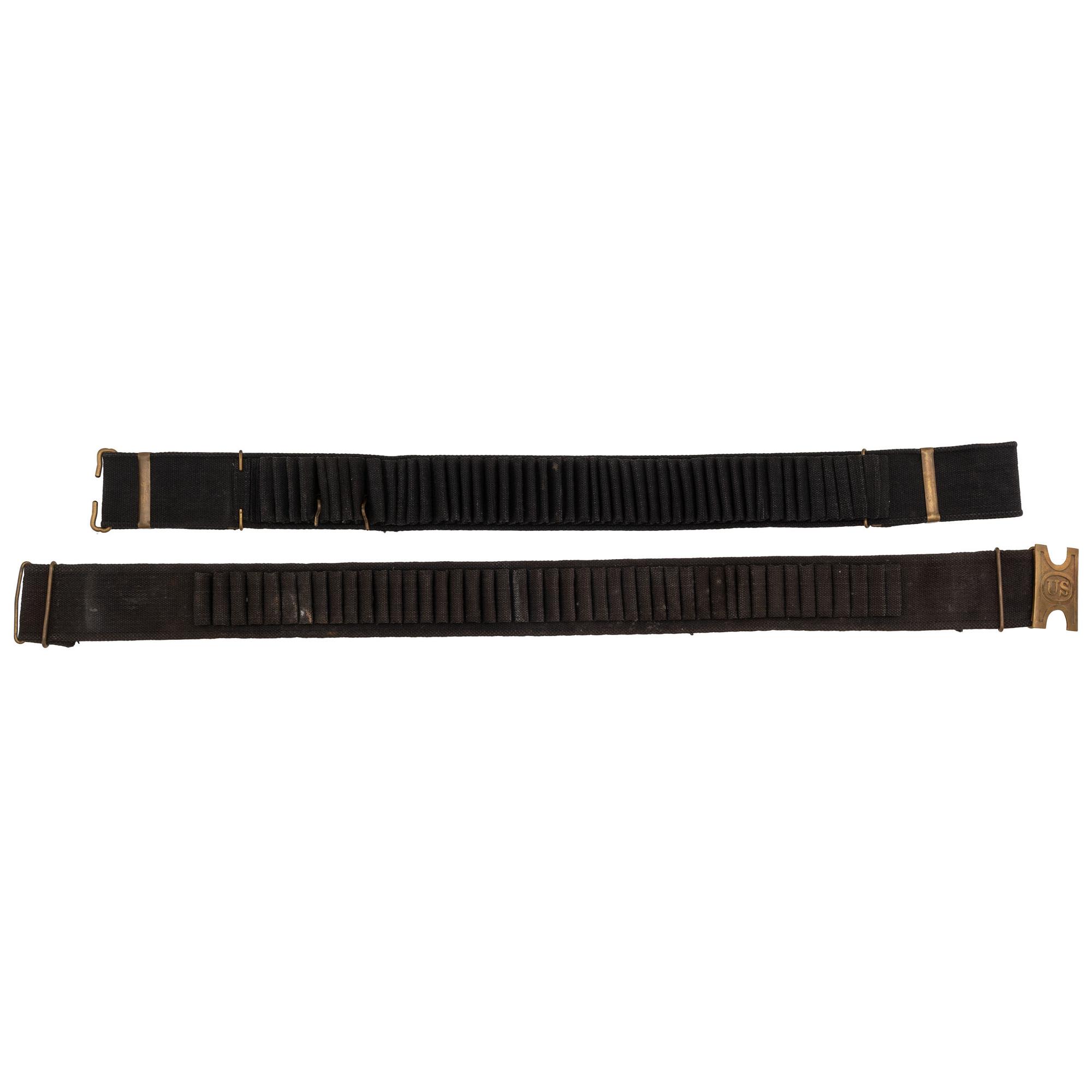 Two Blue US Mills Cartridge Belts: 1 Double Row Krag and 1 Single Row .45-70