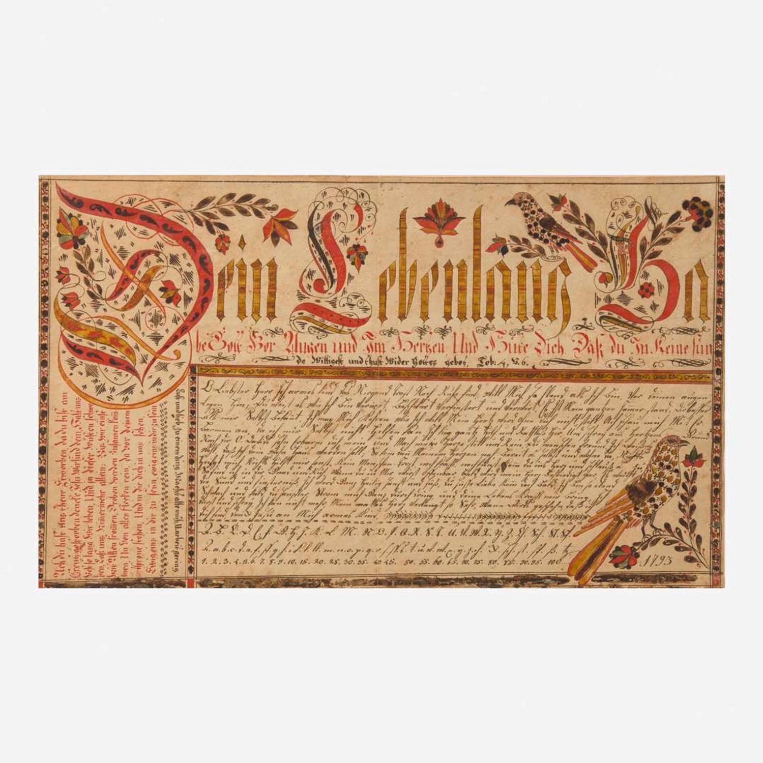 Johann Adam Eyer (1755-1837) A Fraktur Vorschrift, dated "1793"