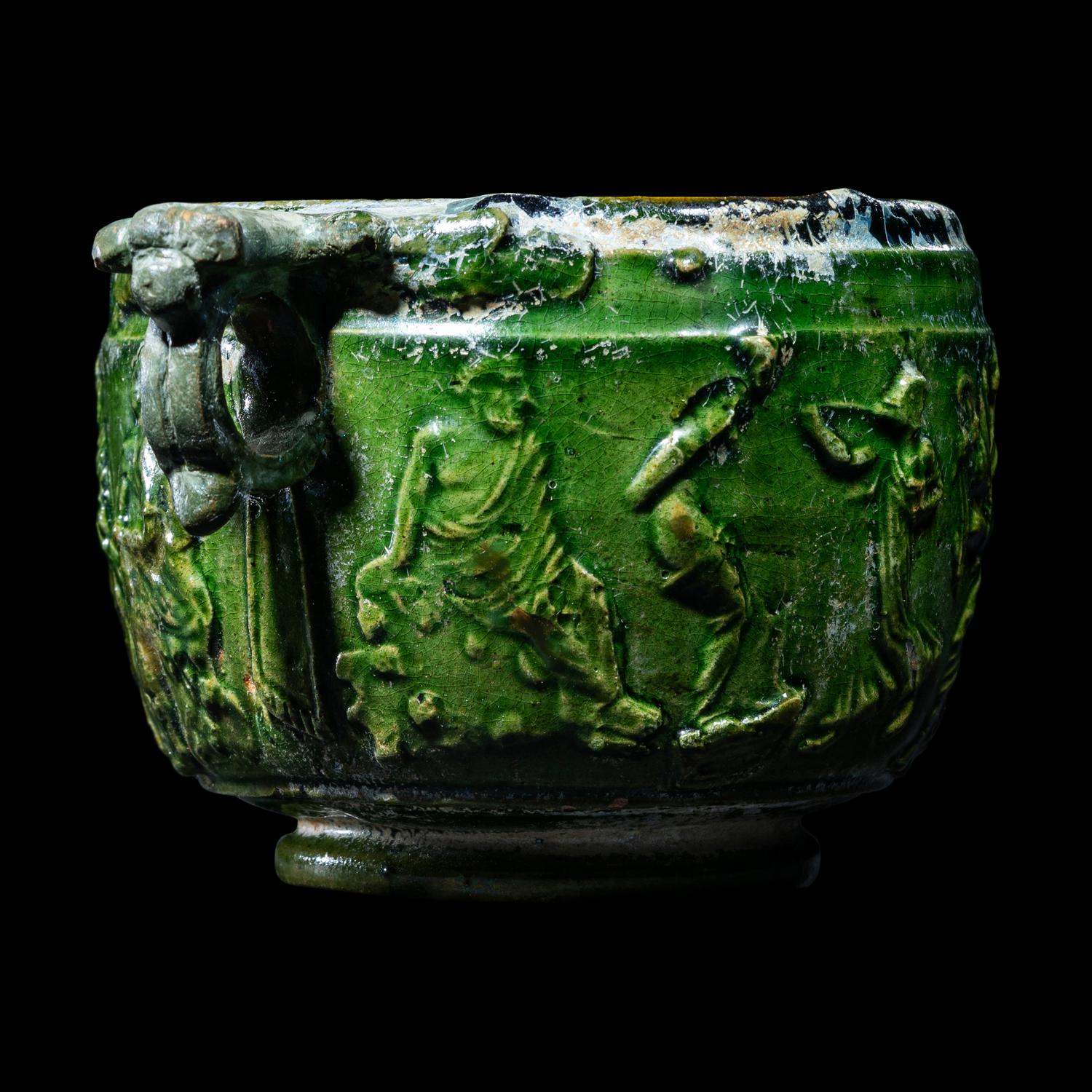 A Roman Green Lead-Glazed Skyphos