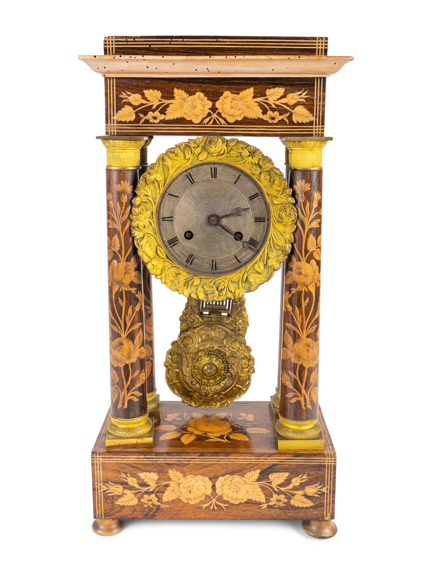 A French Marquetry Inlaid Portico Clock — 19TH CENTURY