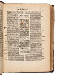 [BIBLE, in Latin]. Textus Biblie cum Glosa ordinaria, Nicolai de Lyra postilla, Moralitatibus eiusdem, Pauli Burgensis Additionibus, Matthie Thoring Replicis, edente P. Conrado Leontorio Mulbronnen . Basel: Jo. Froben and Adam Petri, 1506.