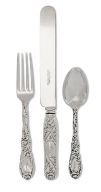 An American Silver Flatware Service, Tiffany & Co., New York, NY, Circa 1885, Chrysanthemum pattern, engraved Alice, comprising: 2 dinn