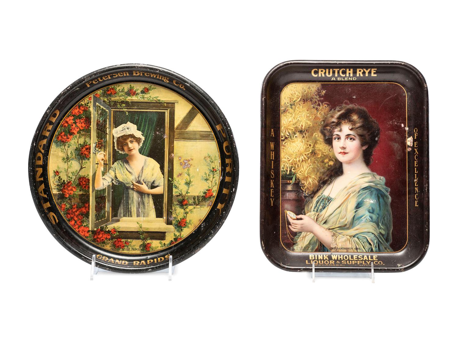 Two Tin Lithograph Figural Advertising Trays