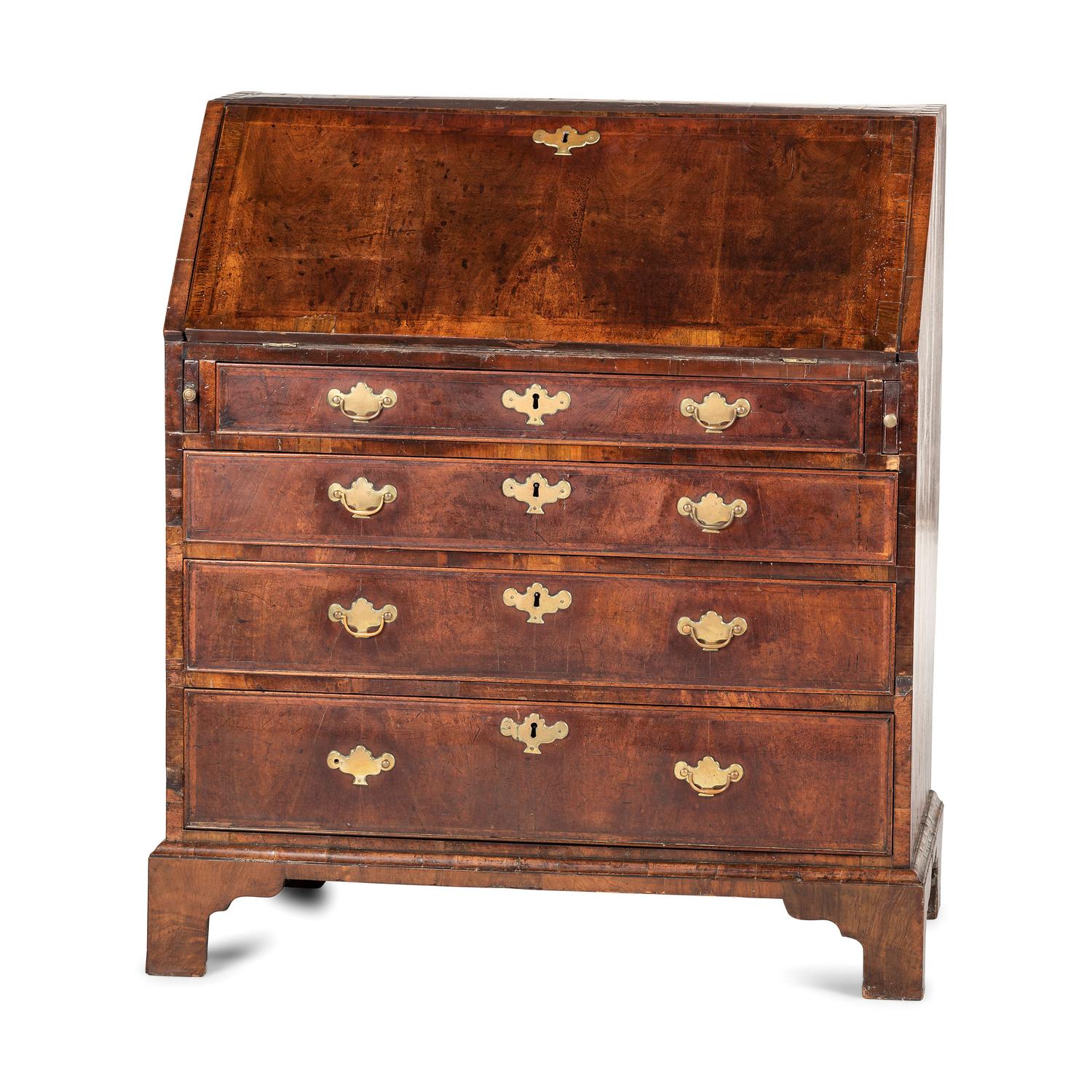 A George II Walnut Slant-Front Bureau