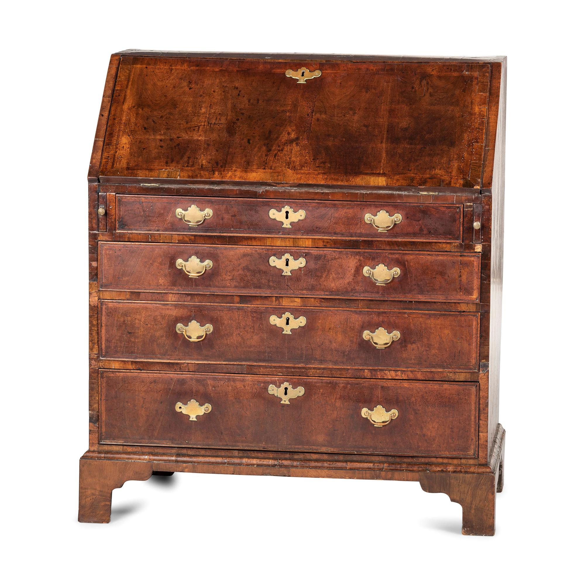 A George II Walnut Slant-Front Bureau