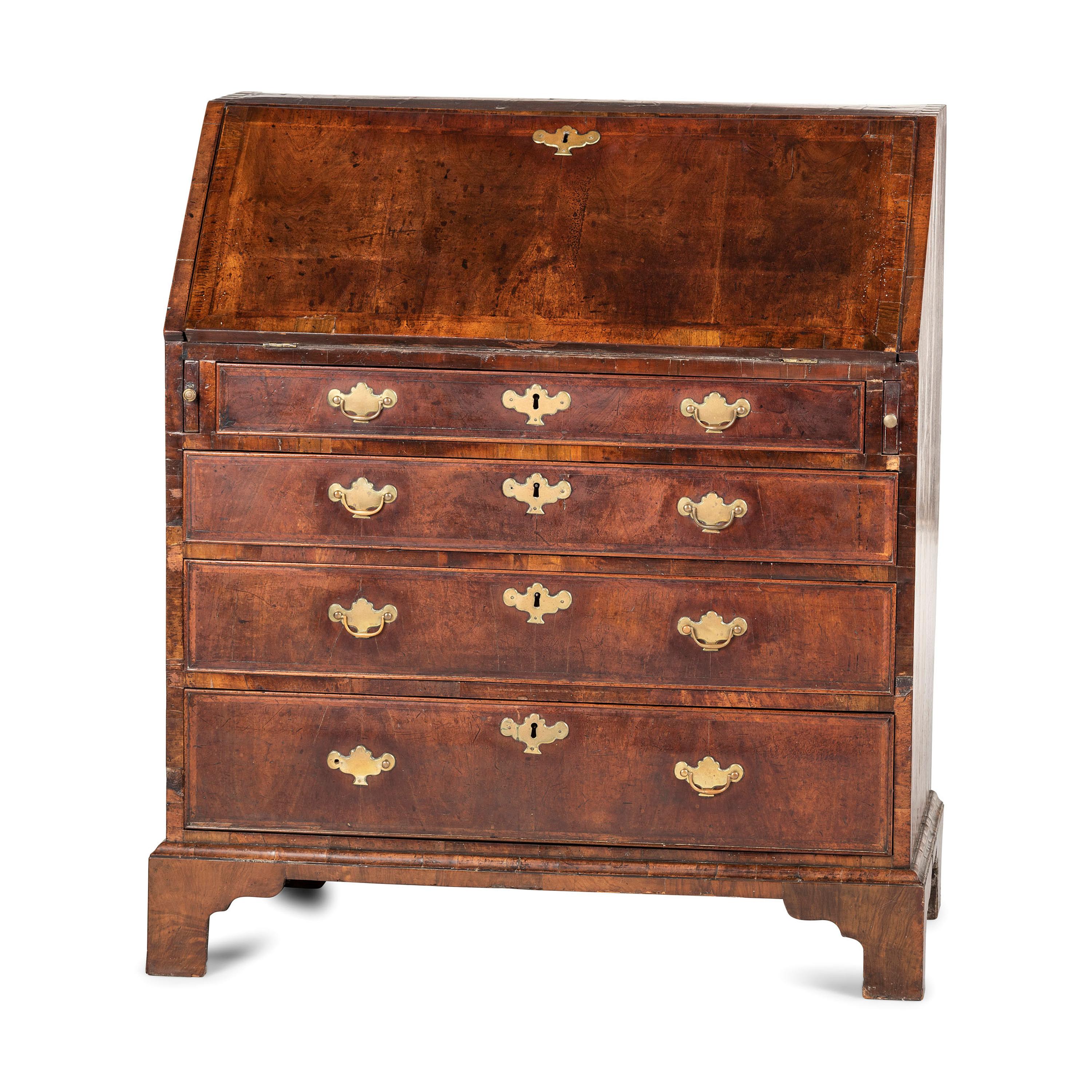 A George II Walnut Slant-Front Bureau