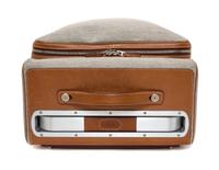 An Hermes Ecru Canvas and Fawn Barenia Calfskin Caleche-Express Suitcase, 14" x 21.5" x 10".