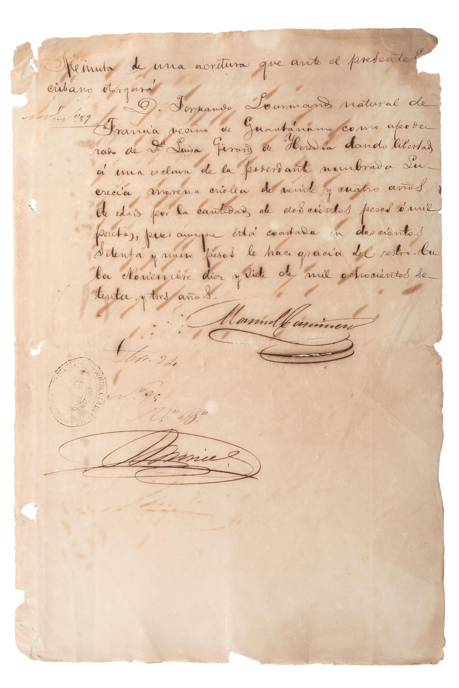 [SLAVERY & ABOLITION - CUBA]. A group of 11 manumission and sale documents for enslaved persons in Cuba.