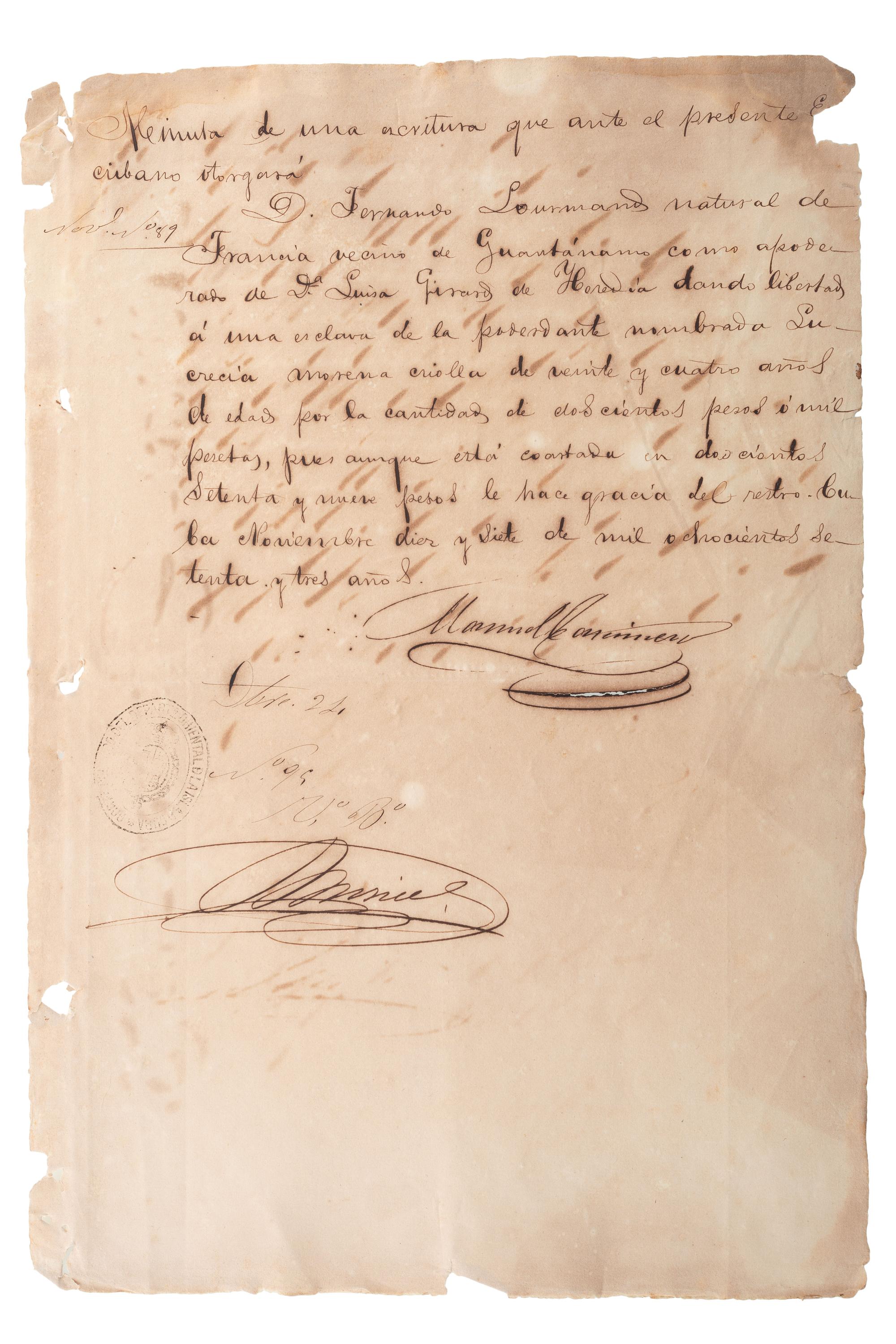 [SLAVERY & ABOLITION - CUBA]. A group of 11 manumission and sale documents for enslaved persons in Cuba.