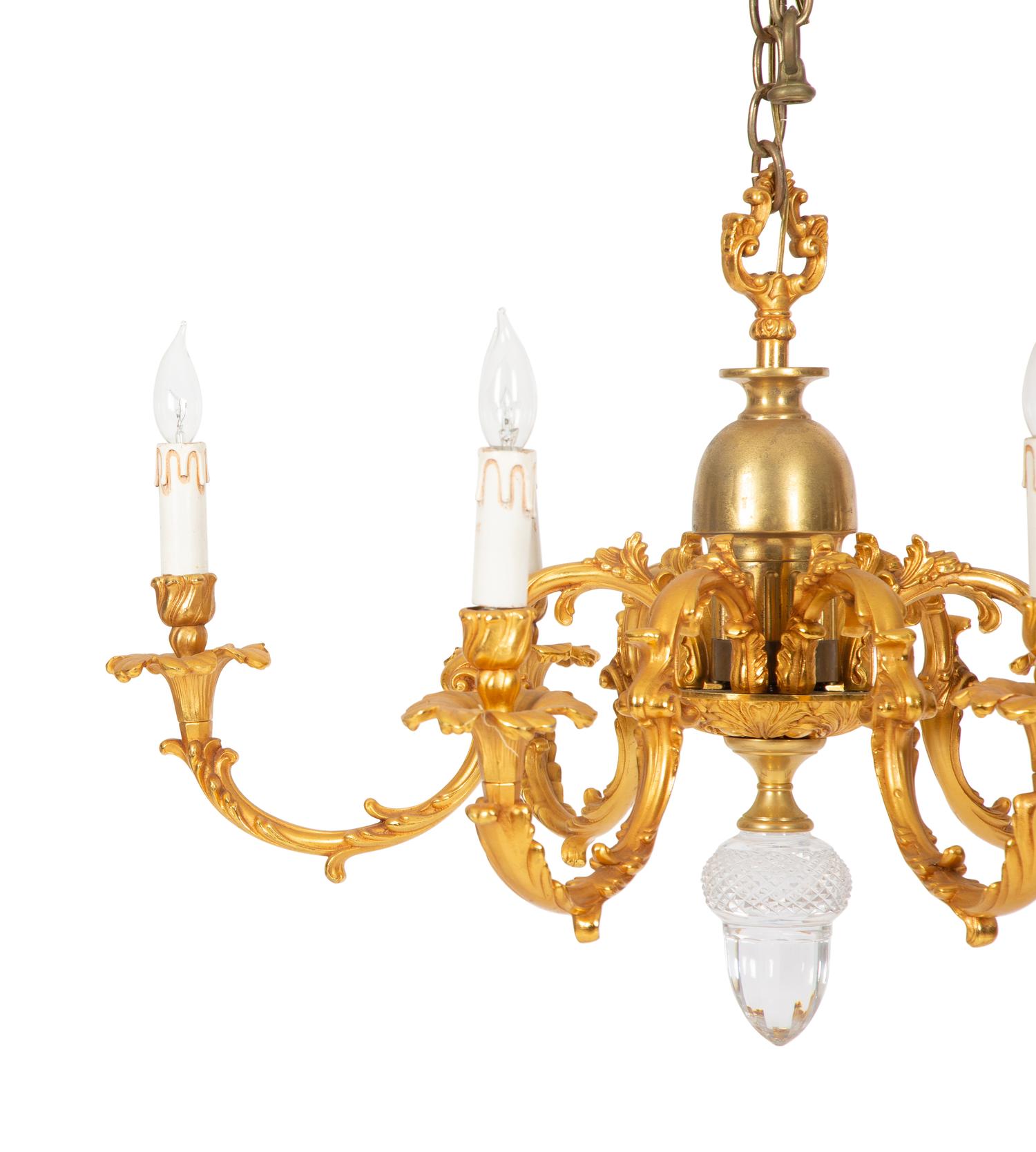 A Pair of Louis XV Style Gilt-Bronze Six Light Chandeliers — 20th Century