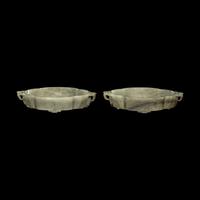 A Pair of Greyish Celadon Jade Quatrefoil-Form Washers, Xi, 19th Century 清晚期 青玉海棠式洗一對