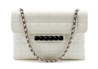 A Chanel Ivory Patent Leather Digital Flap Bag, 8 x 5 1/2 x 1 inches.