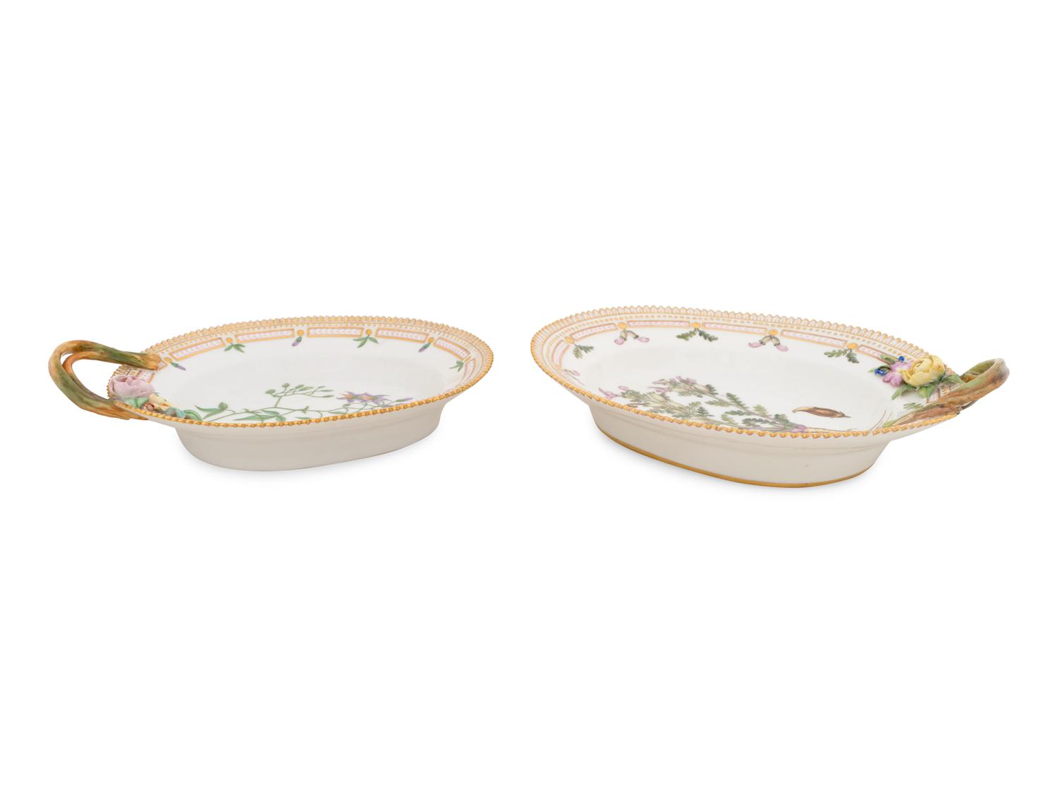 Two Royal Copenhagen Flora Danica Oval Serving Dishes