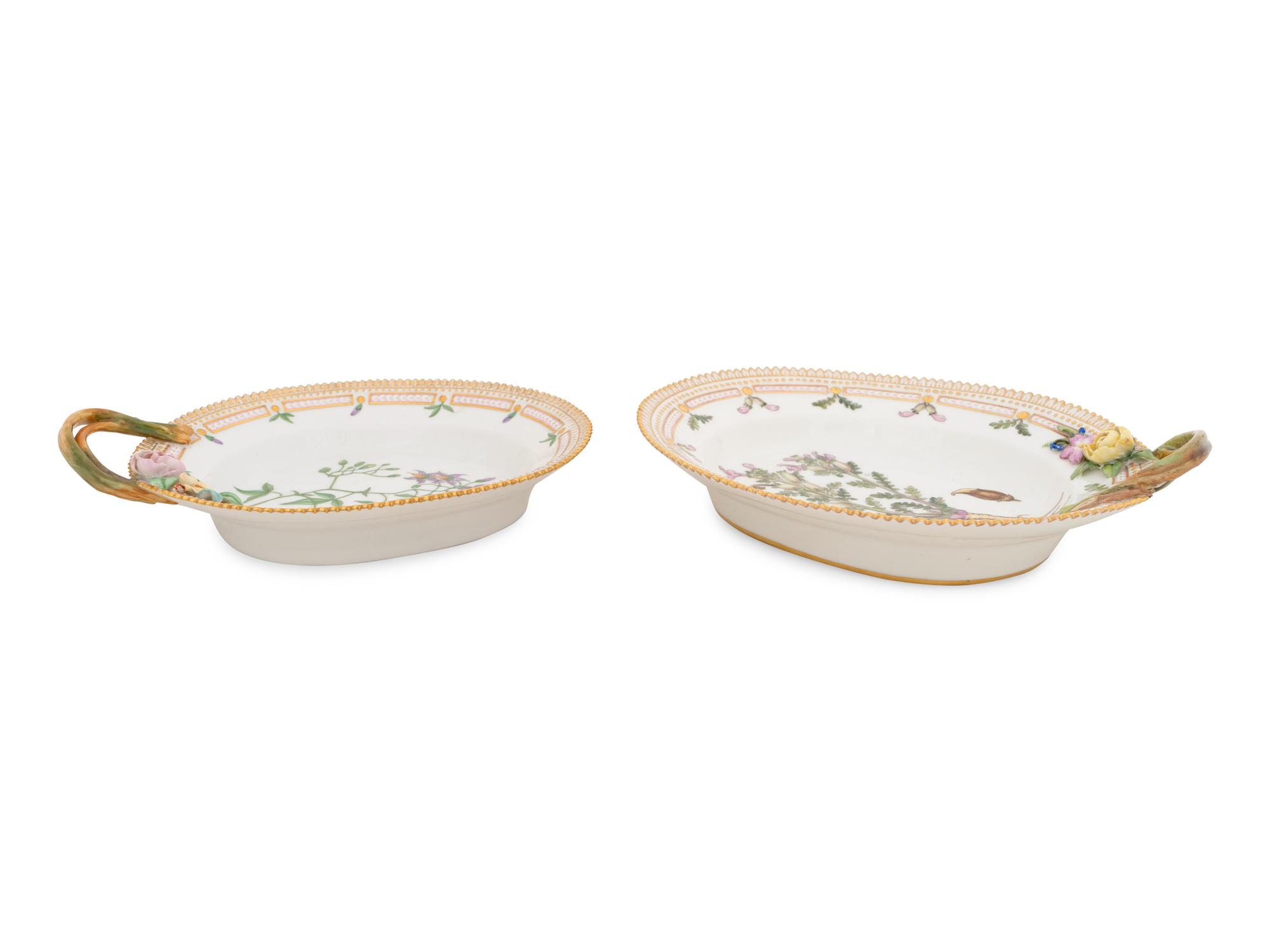Two Royal Copenhagen Flora Danica Oval Serving Dishes