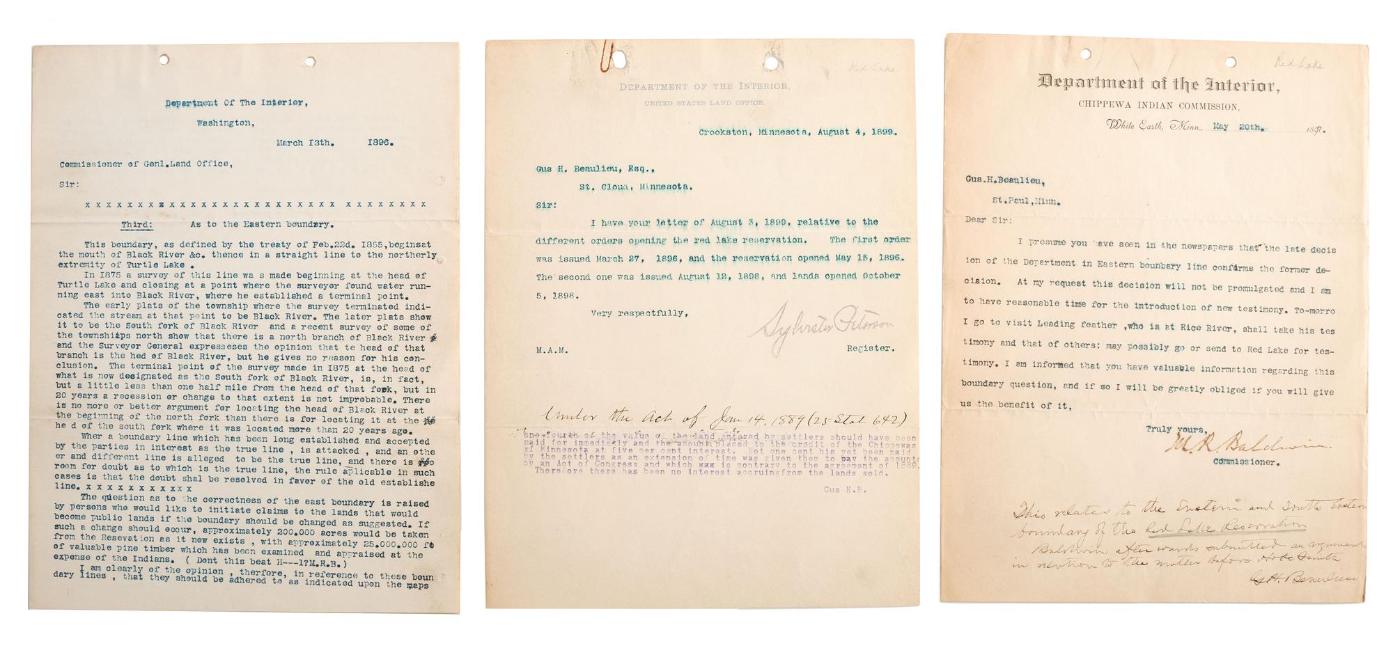 [NATIVE AMERICANS]. Archive of documents related to Lake Superior Chippewa affairs, including letters signed by Chiefs and Headmen of the La Pointe Band.