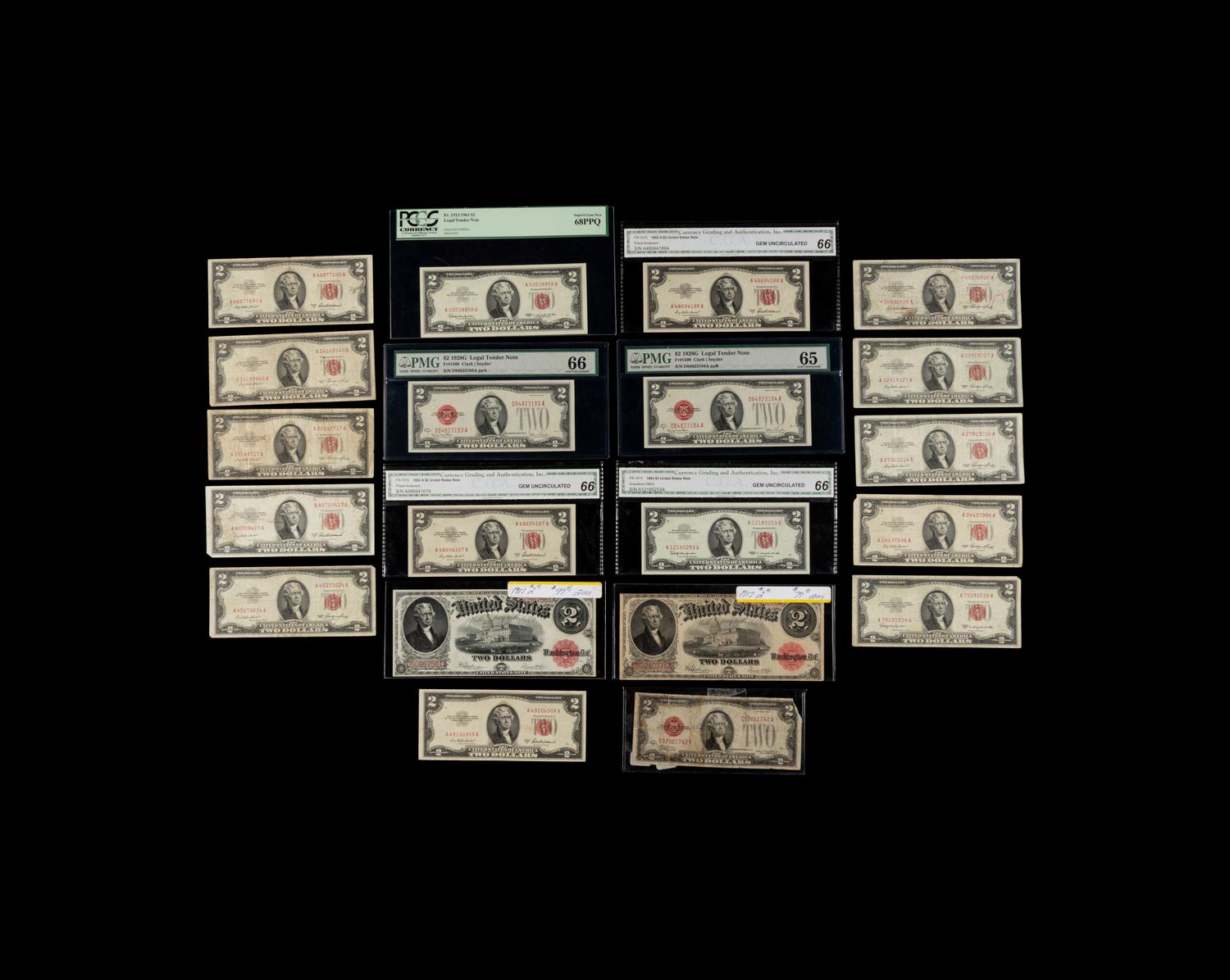 A Group of Twenty $2 Legal Tender Notes