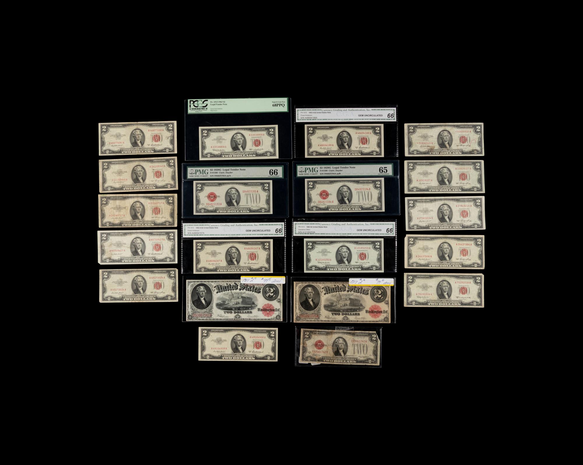 A Group of Twenty $2 Legal Tender Notes