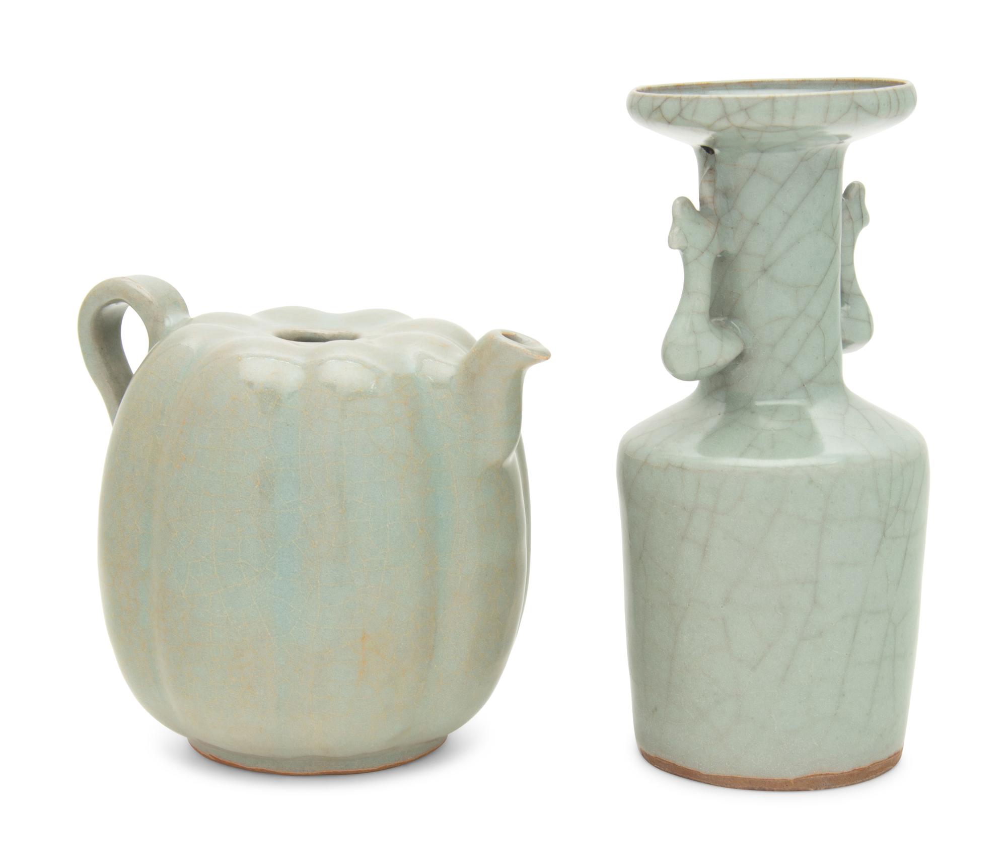 Two Celadon Glazed Porcelain Articles
