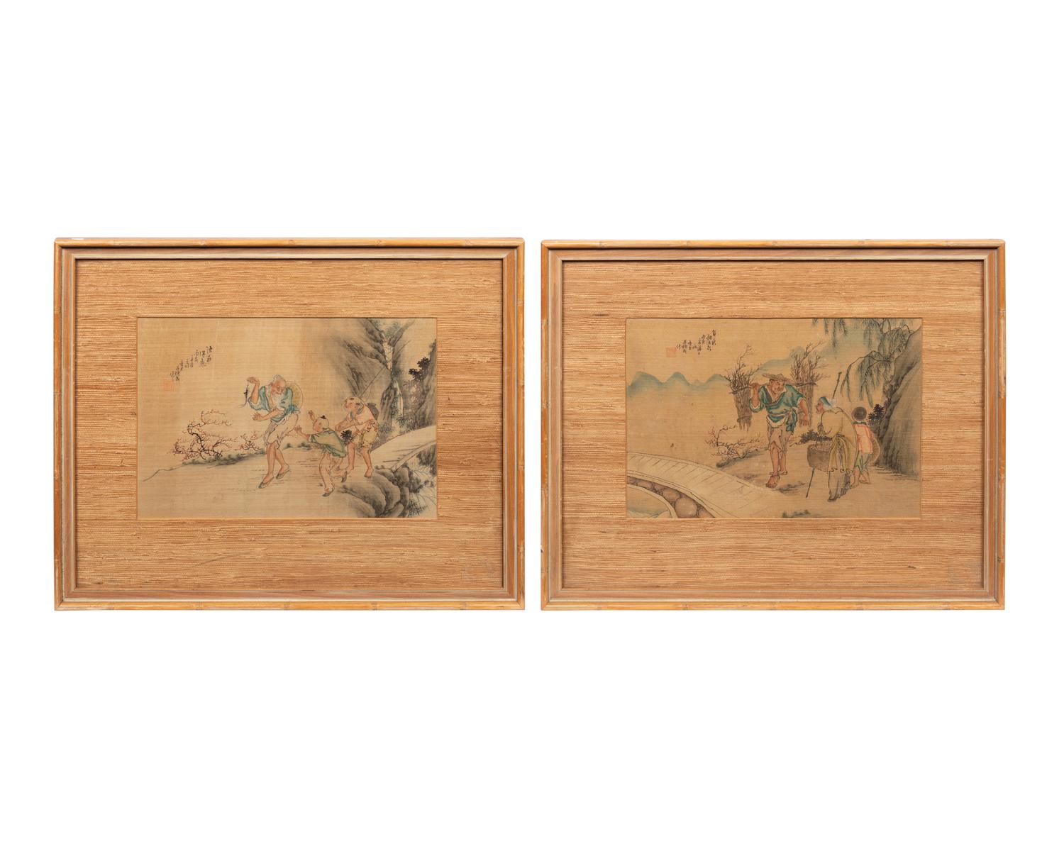 Six Chinese Ink and Color Paintings on Silk