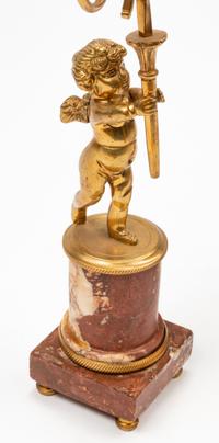 A Pair of Empire Style Gilt Bronze Two-Light Candelabra on Marble Bases
