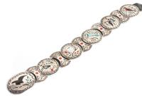 Zuni Silver Inlaid Concho Belt, Dennis and Nancy Edaakie (b.1931, b.1937) Length 53 inches