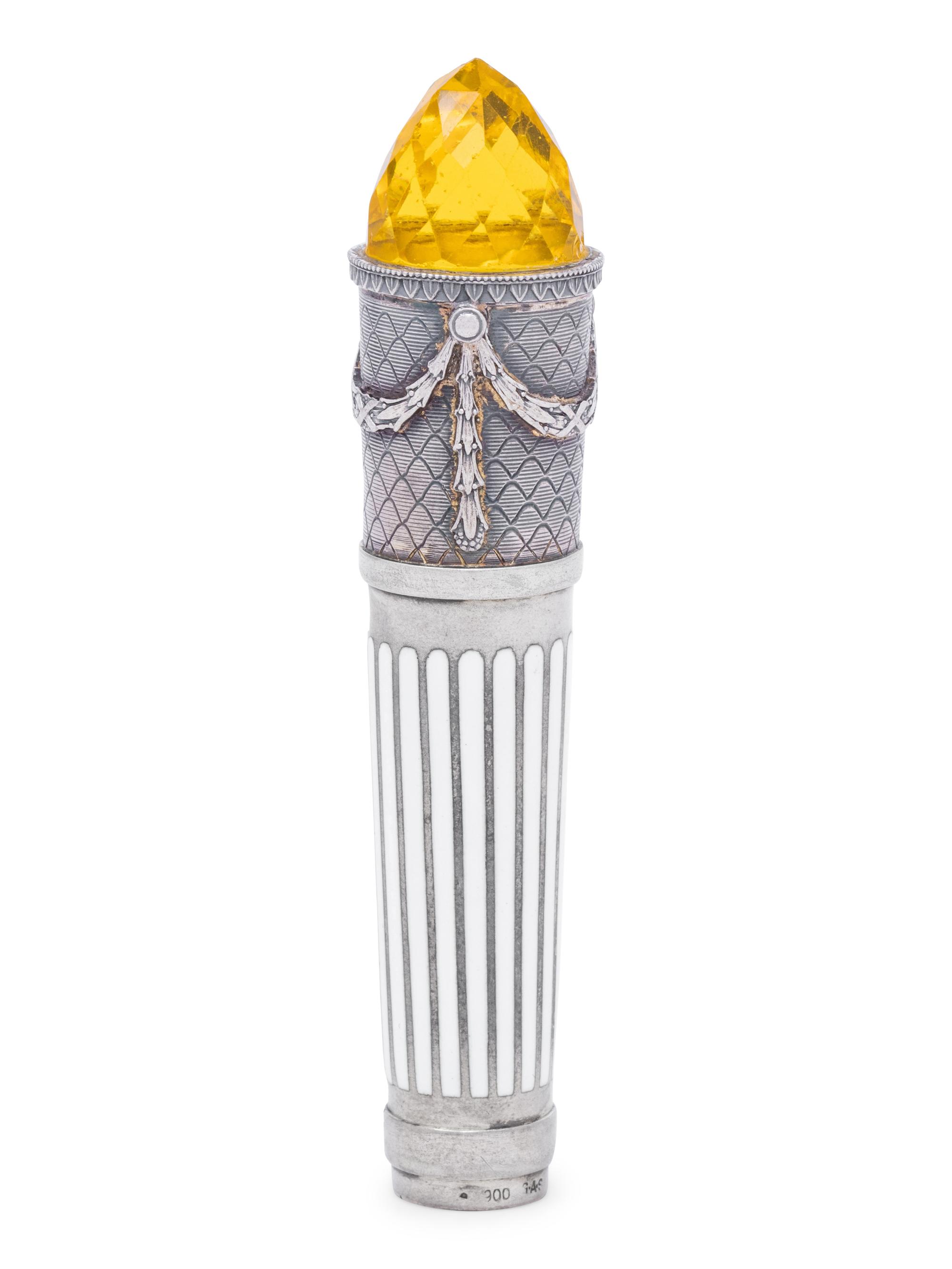 An Austrian Silver, Enamel and Hardstone Mounted Parasol Handle