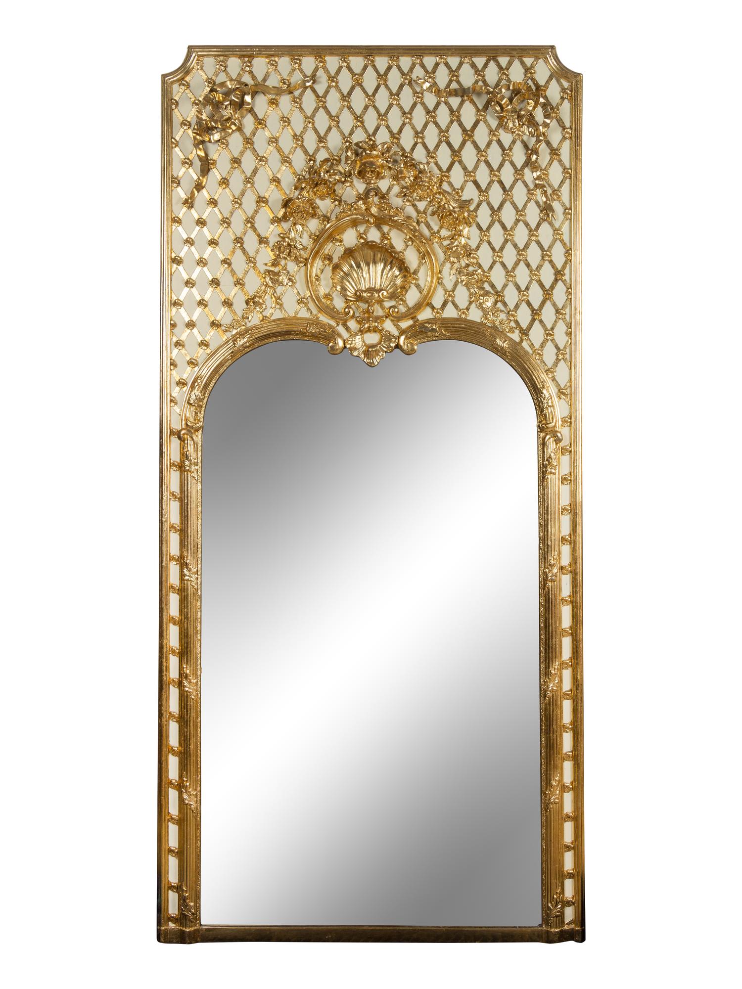 A Pair of French Painted and Parcel Gilt Trumeau Mirrors