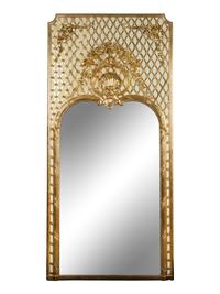 A Pair of French Painted and Parcel Gilt Trumeau Mirrors